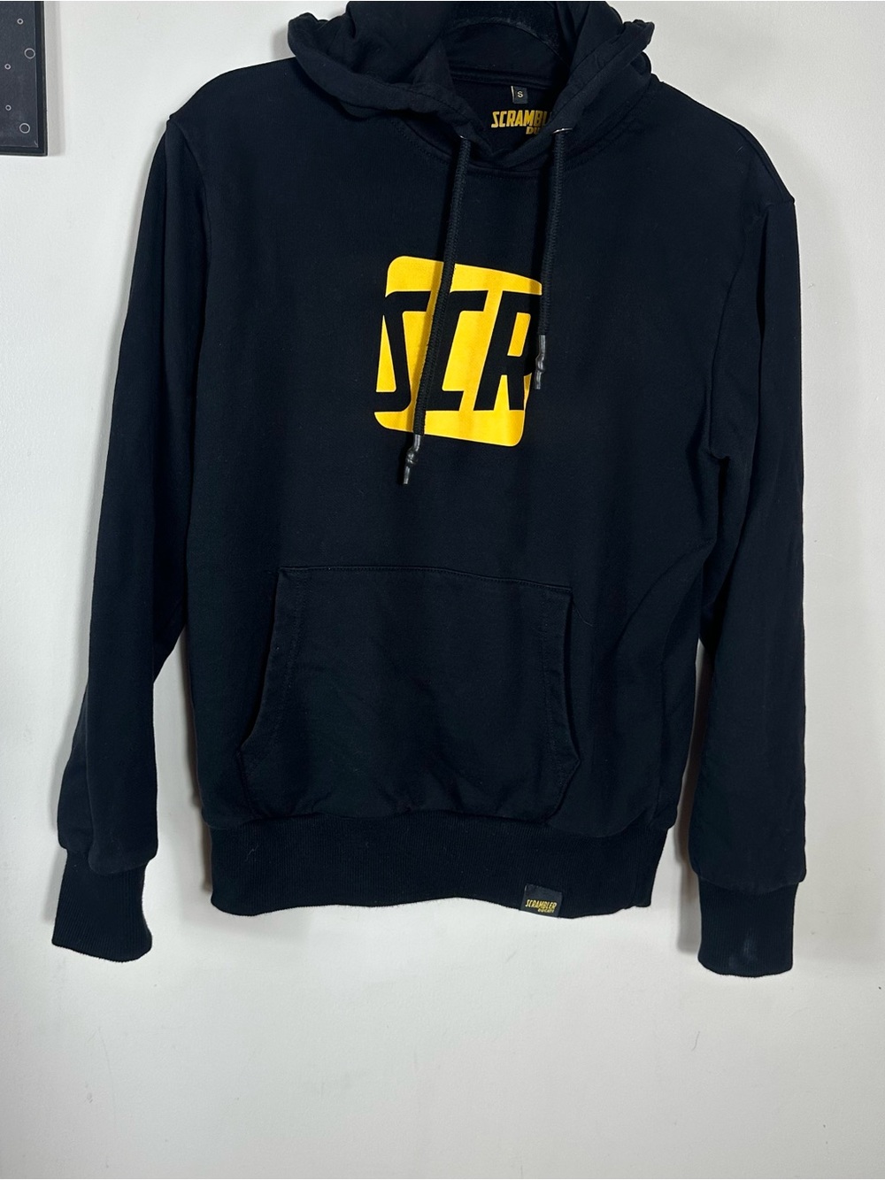 Scrambler Ducati Black Hoodie with Yellow Logo - Men's Pullover